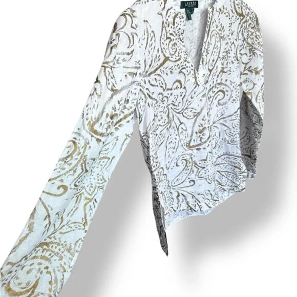 Ralph Lauren Linen Floral Paisley Print Blouse Petite - Picture 5 of 7
